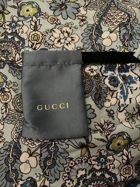 Gucci Satin Drawstring Pouch in Slate Blue with Gold Logo